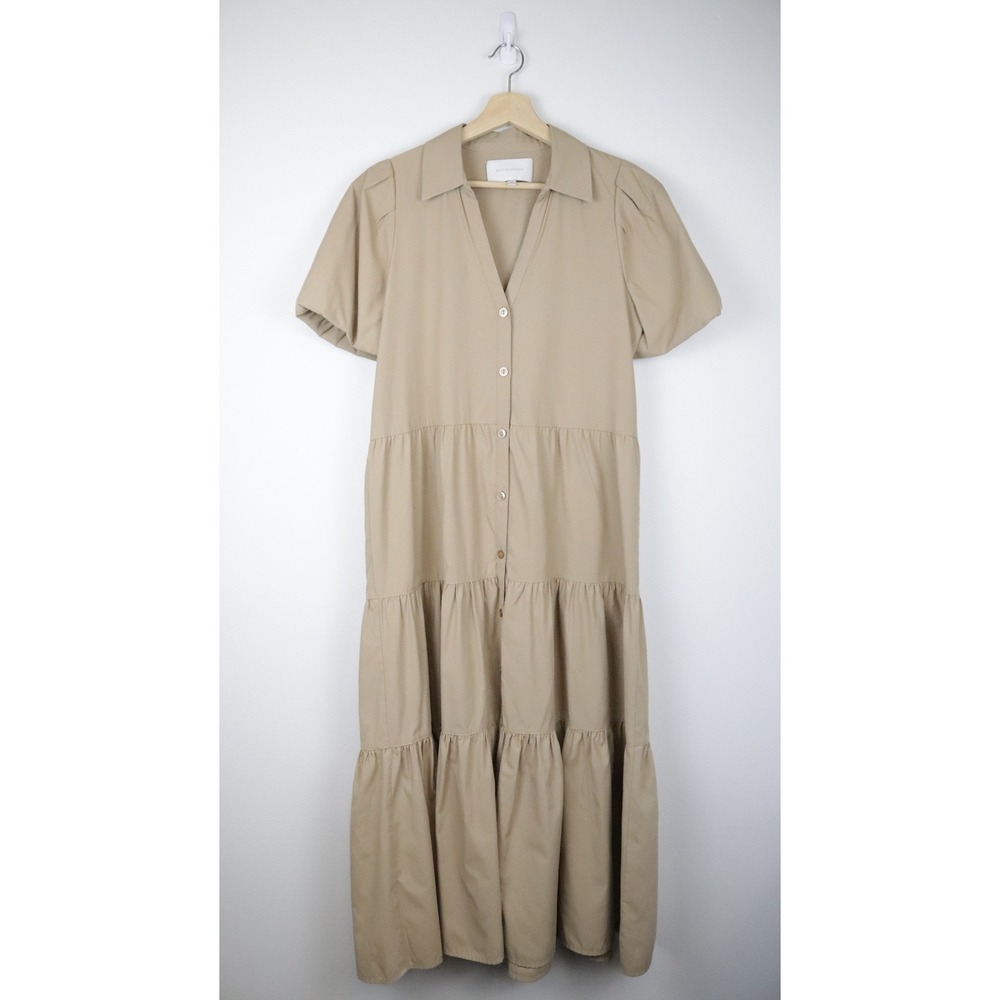Brochu Walker The Havana Dress‎ Medium Sahara Tan Tiered Midi Shirtdress - Picture 2 of 12